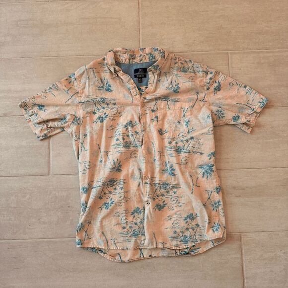 George Other - George Men Button Up Shirt M (38-40) Hawaii Pink Classic Fit Short Sleeve Pocket